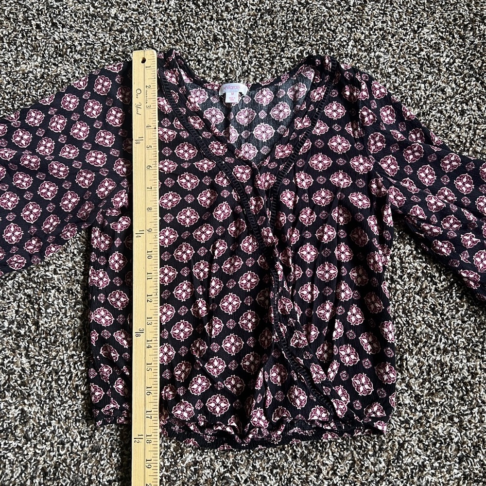 Xhilaration Black Blouse with Pink Patterns - Picture 5 of 7